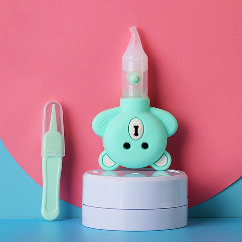 High Quality Baby Manicure Pedicure Kit Nail Clipper Scissor Tweezer File Bear Nasal Aspirator for Newborn Infant Toddler Mint Green